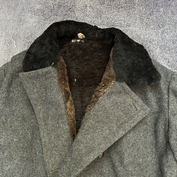 Vintage 1940's WWII Soviet Union USSR Wool Buffalo Fur Lined Field Coat Jacket - Picture 4 of 10